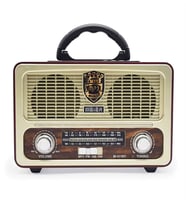 Meier M-111BT Nostaljik Radyo Bluetooth Hoparlör USB TF AUX Kumandalı Hediyelik Radyo (Açık Kahverengi)