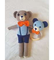 Papyonlu Ayıcık Uyku Arkadaşı Çıngırak Amigurumi Organik Oyuncak