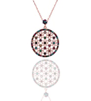 925 Ayar Otantik Yaşam Çiçeği Renkli Taşlı Gümüş Kolye (Rose - Gold)