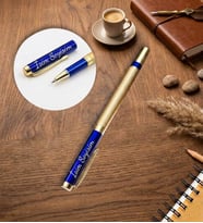 Kişiye Özel Kutulu Lüks Mavi Metal Roller Kalem, Yeni İş, Ofis Hediyesi, Arkadaşa Hediye, Öğretmenler Günü (Mavi-Gold)