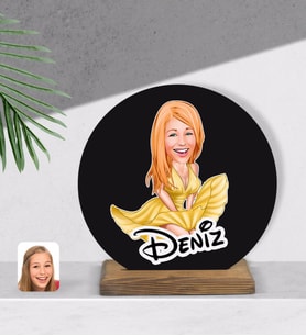 BK Gift Kişiye Özel Marilyn Monroe Karikatürlü Yuvarlak Ahşap Biblo-1
