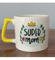 Super Mom Yazı Baskılı Sarı Kulplu D Kupa