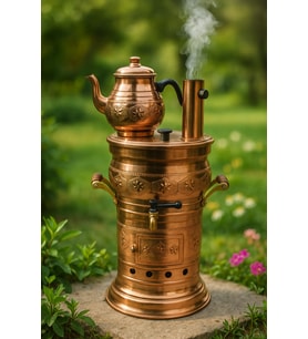 Bakır Odunlu Semaver El Yapımı 7 LT (Mangal Kısmı Ayrılabilir)