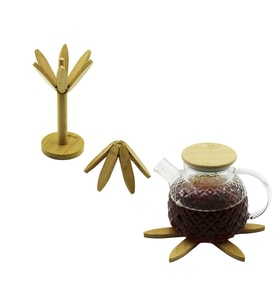 STANDLI AĞAÇ MODEL 2PCS AHŞAP BAMBU KATLANIR NİHALE 6-YAPRAKLI ÇİÇEK MODELİ= ÇAP: 20CM (4767)