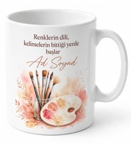 Ressama Hediye Fırça Temalı Baskılı Porselen Kupa Bardak Resim Sanatçısı Hediyesi