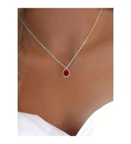 925 Ayar Gümüş Elmas Montür Zirkon Ruby Taş Damla Kolye