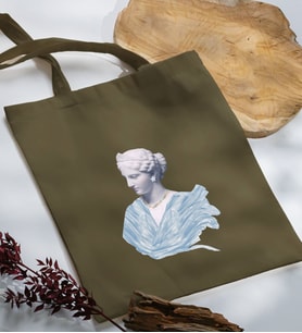 BK Gift Modern Art Tasarımlı Haki Kumaş Bez Çanta, Baskılı Omuz Çantası, Alışveriş Çantası, Arkadaşa Hediye-1