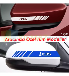 Hyundai I10 I30 I40 I20 Ix20 Yan Dikiz Ayna Şerit Oto Sticker Etiket Yapıştırma Çıkartma 3 Çift ( 20 X 2 Cm Ölçü )