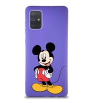 Samsung Galaxy A71 Soft Premier Kapak Mickey Mouse-E Tasarımlı Silikon Kılıf - Mor (Şeffaf)