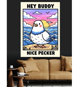 Sahilde Martı Ve "Nice Pecker" Dekoratif Kanvas - Mdf Ahşap Tablo