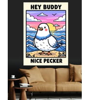 Sahilde Martı Ve "Nice Pecker" Dekoratif Kanvas - Mdf Ahşap Tablo