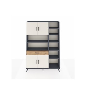 Arges Dolap 10 Raflı Tek Çekmeceli 4 Kapaklı 132x30x195 Antrasit-Aytaşı/Çam