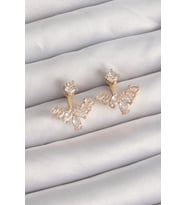Pirinç Gold Renk Zirkon Taşlı V Model Küpe - TJ-BKP9291