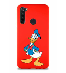 Xiaomi Redmi Note 8 Soft Premier Kapak Donald Duck-C Tasarımlı Silikon Kılıf - Kırmızı (Şeffaf)