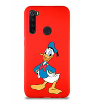 Xiaomi Redmi Note 8 Soft Premier Kapak Donald Duck-C Tasarımlı Silikon Kılıf - Kırmızı (Şeffaf)