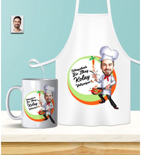 Kişiye Özel En İyi Chef- Aşçı Karikatürlü Mutfak Önlüğü & Kupa Seti