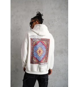 Erkek Kilim Desen Kapüşonlu Sweat- Beyaz