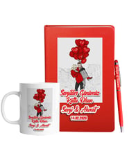 Sevgililer Gününe Özel Kırmızı Defter Kalem & Kupa Hediye Seti 18