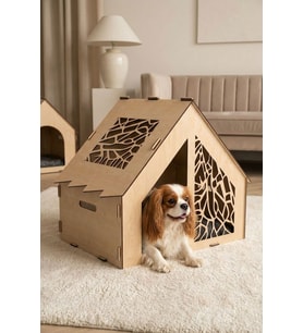 Köpek Kulübesi Ahşap Köpek Evi Açık Meşe Renk Model 1