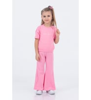 Kız Çocuk İspanyol Paça Düz Crop Model Kısa Kollu  Yazlık Basic Takım 2-5 yaş (Pembe)