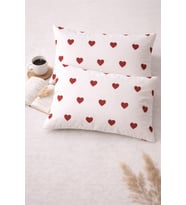 More Home Pamuklu Yastık Kılıfı (2 Adet) 50 x 70 cm Kalp Desenli  Beyaz Kırmızı