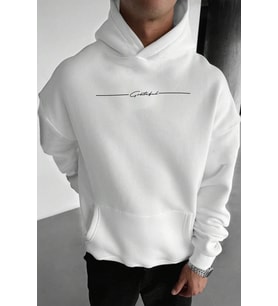 İmza Baskılı Oversize Sweatshirt (A.Beyaz)