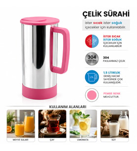 PEMBE - PASLANMAZ ÇELİK SICAK - SOĞUK ÇELİK SÜRAHİ (5343)