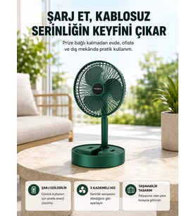 Katlanabilir Şarjlı Mini Fan 3 Kademeli Hız Ayarlı Taşınabilir