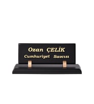 AHŞAP MASA ÜSTÜ ORGANİZER İSİMLİK OFİS HEDİYELİK ALTIN (Siyah)