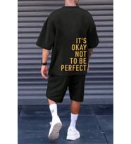 Unisex It's Okay Baskılı Şort Takım (Siyah)