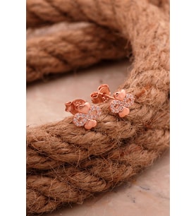 Kalp Sonsuzluk Mini Rose Gümüş Küpe 6826