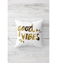 Good Vibes Çift Tarafı Baskılı Gizli Fermuarlı Yastık Kılıfı Kırlent Koltuk Yastık Kılıfı (Beyaz)