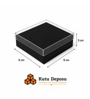 9x9x3 cm Asetat Kapaklı Takı Kutusu-Siyah (DEMONTE) (50 ADET)