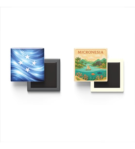 Buzdolap Magnetleri - Mikronezya Bayrağı ve Paper Cut Tema - 2'li Set Magneti