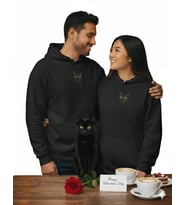 Kedi Temalı Çift Hoodie – Siyam Kedisi – Sevgililer Günü Özel Tasarım – Siyah Kapüşonlu Sweatshirt Seti