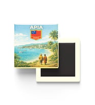 Retro Samoa Apia Şehri Temalı Vintage Buzdolap Magneti – 9x9 cm