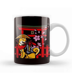 Japan Sakura Dog Shiba Inu Cherry Blossom Tree Japanese Art Kupa Bardak Porselen