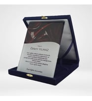 Kişi ve Kurumlara Özel Kadife Kutulu Kristal Plaket - Lacivert Renk