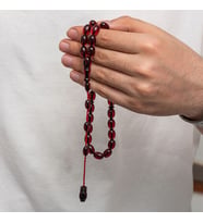 Sıkma Kehribar 925 Ayar Gümüş Tesbih (Bej)