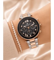 Daniel Klein Marka Yeni Sezon Rose Gümüş Renk Kesme Cam Kadın Kol Saati 3 lü Bileklik Hediye Seti (Rose - Gold)