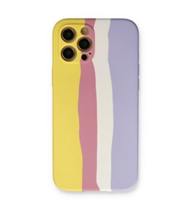 Apple İphone 12 Pro Max Kılıf Ebruli Lansman Silikon - Sarı-mavi
