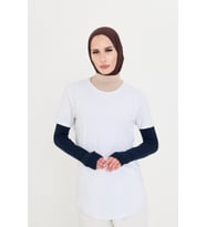 Lacivert Tesettür Parmak Geçmeli Kolluk Viskon Düz 1024_02