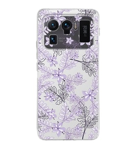 Xiaomi Mi 11 Ultra Uyumlu Kamera Korumalı Kapak Floral Lila Tasarımlı Şeffaf Silikon Kılıf