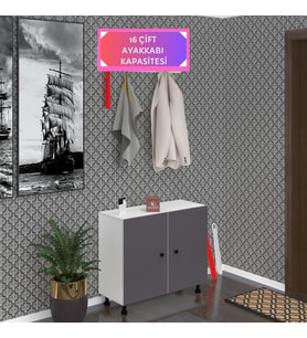 Kenzlife ayakkabılık galoş4 gribyz 53*080*32 kapaklı 4 raflı 16 çift ayakkabı kapasitesi (Beyaz)
