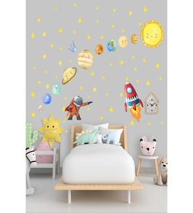 Efekt Reklam  Astronot ve Mutlu Gezegenler Çocuk Odası Duvar Stickerı