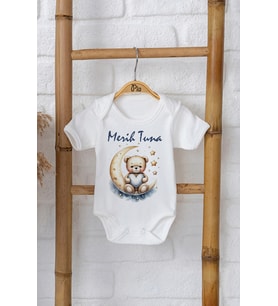Pia Baby Premium %100 Pamuk İsme Özel Organik Baskılı Çıtçıtlı Bebek Body Zıbın Modelleri 5082-16 (Ekru)