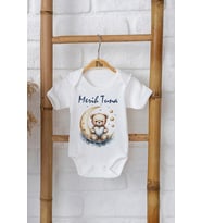 Pia Baby Premium %100 Pamuk İsme Özel Organik Baskılı Çıtçıtlı Bebek Body Zıbın Modelleri 5082-16 (Ekru)