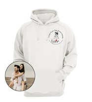 Kapuşonlu Beyaz Unisex Sweatshirt (Kişiye özel) Fotoğrafa Özel Karakalem Baskı (Krem)