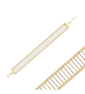 İtalyan Dokulu Geniş Altın Bileklik 14 mm-17-20 cm