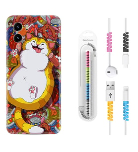 Vivo Y15S Y32 Y33S Y51 Y53S Kılıf Kablo Koruma Spiral Silikon Tombul Kedi 1739